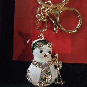 Festive Snowman Keychain with Rhinestones